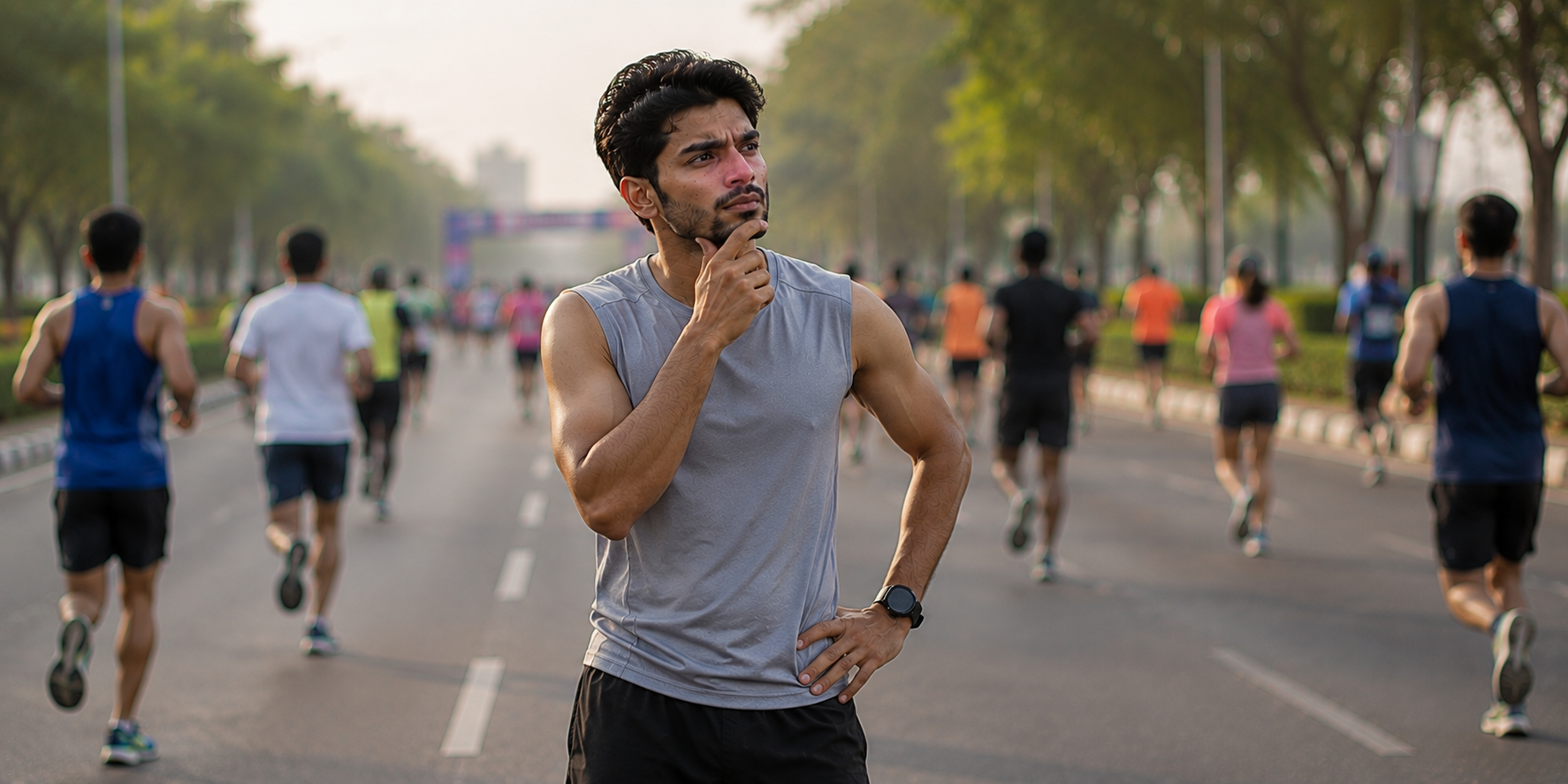 Runners preparing for a race while thinking about common race day questions