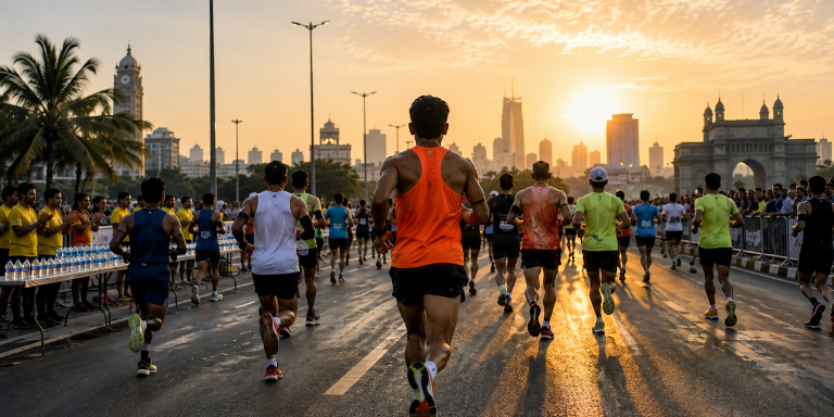 Runner confidently handling common race day scenarios during a running event